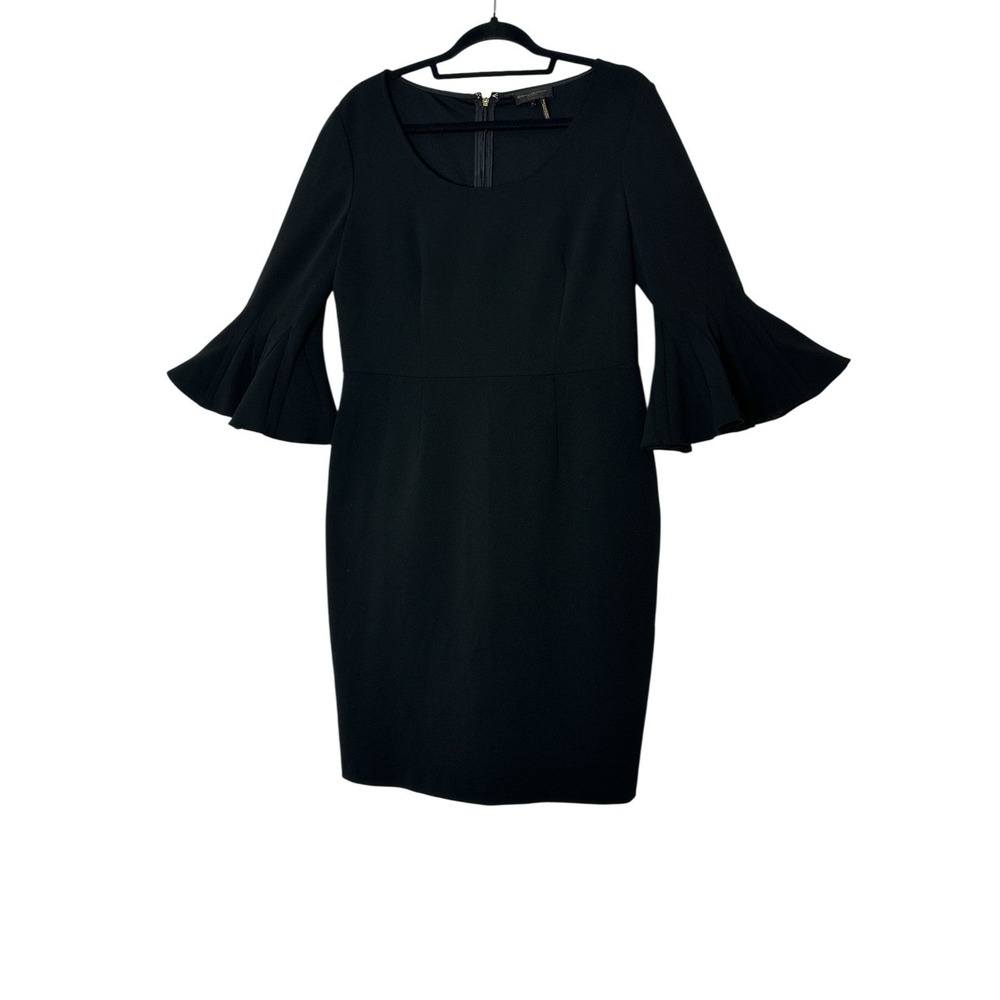 DONNA‎ KARAN NEW YORK Womens Size 12 Black 3/4 Sleeve Midi Stretch Zip Elegant